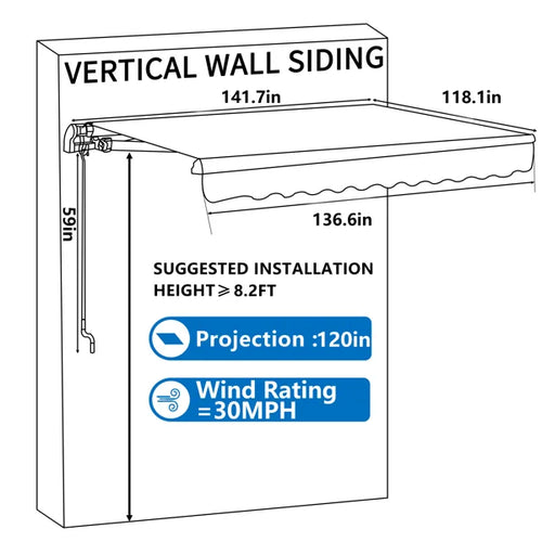 12' x 10' Manual Retraction Slope Patio Awning